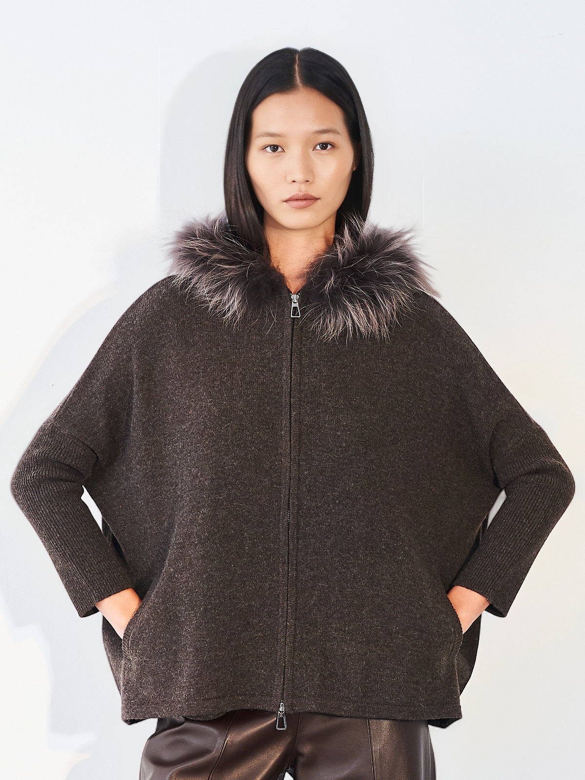 Fur Trim Swing Hoody Coffee