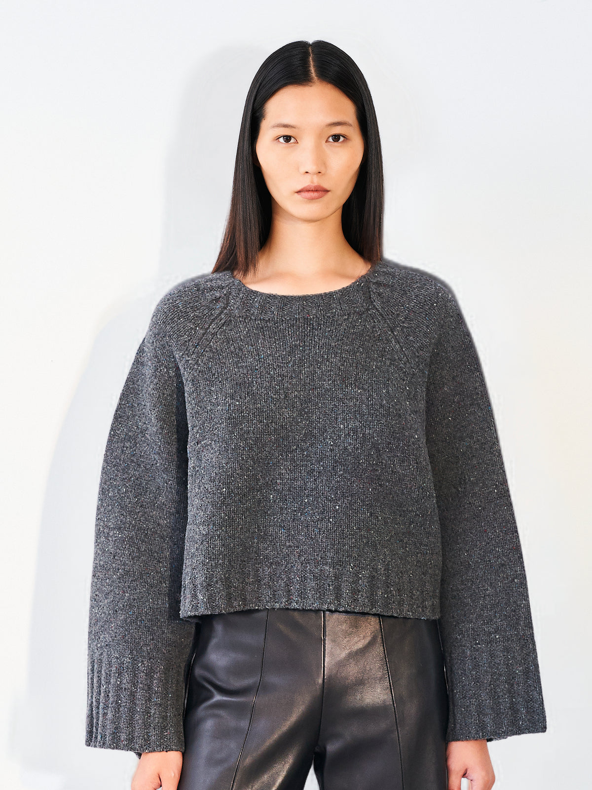 Oversized Cropped Jumper Donegal Graphite Marl