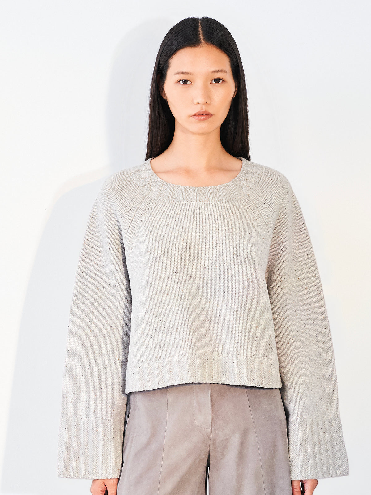Oversized Cropped Jumper Donegal Oyster Marl