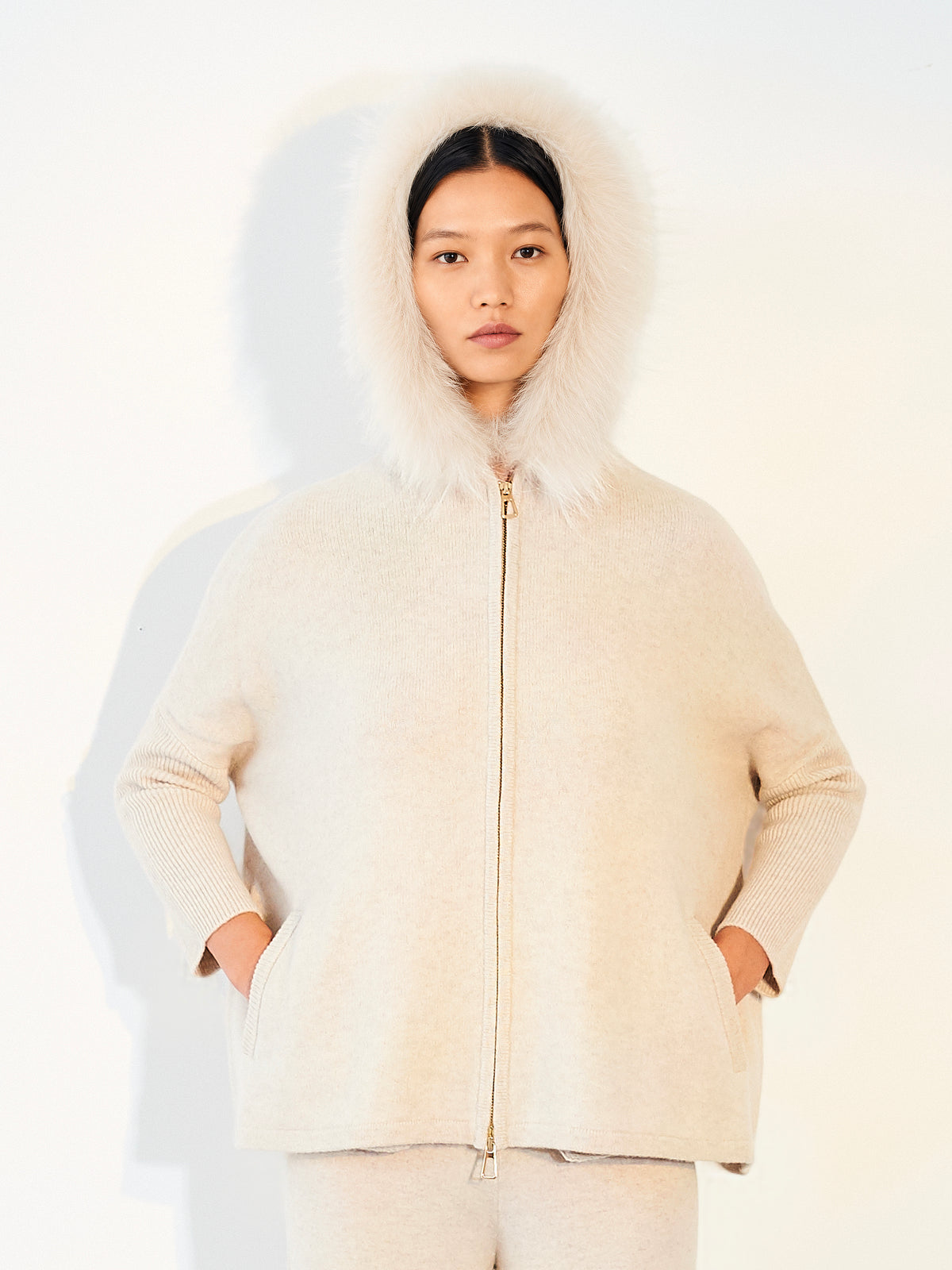 Fur Trim Swing Hoody Oyster