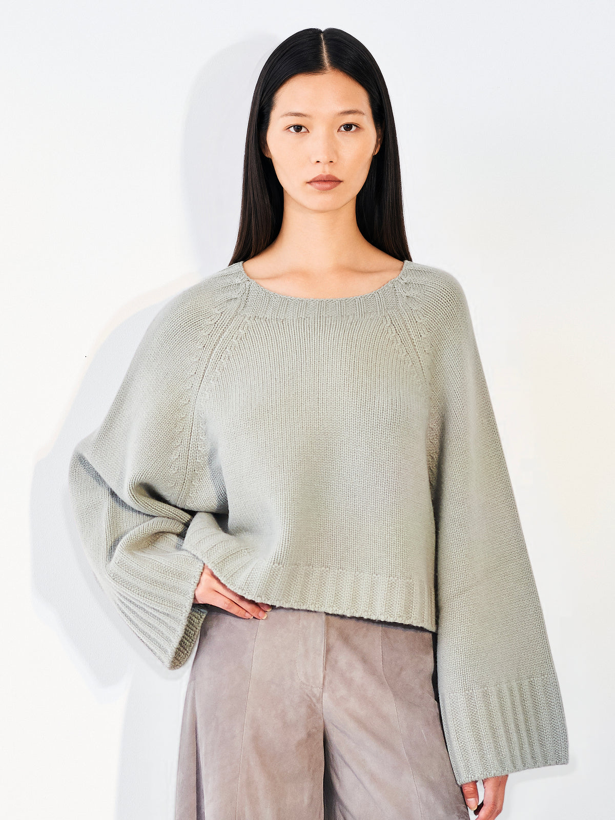 Oversized Cropped Jumper Light Sage