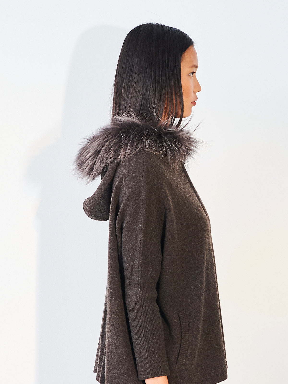 Fur Trim Swing Hoody Coffee