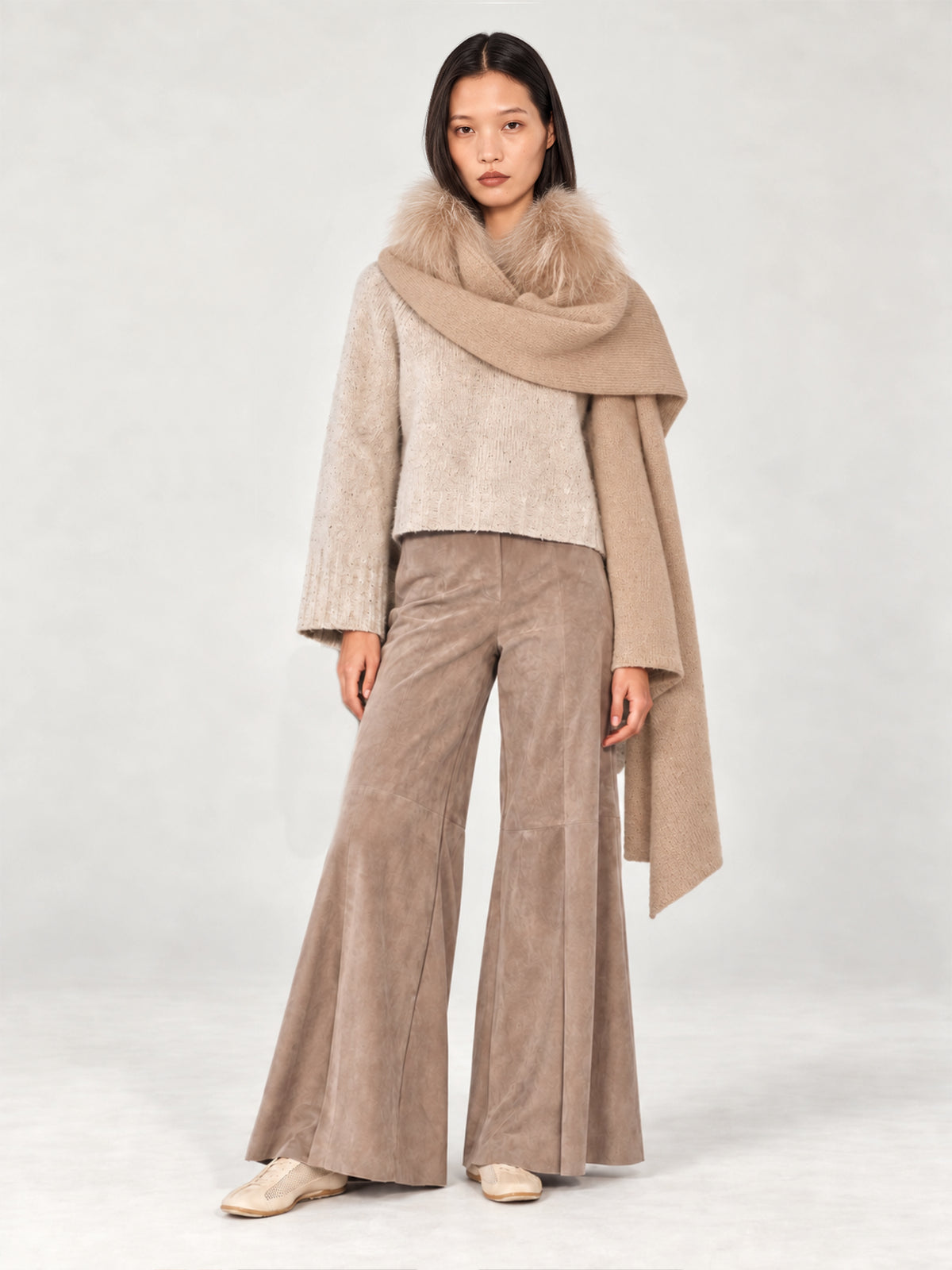 Caramel Fur Trim Scarf