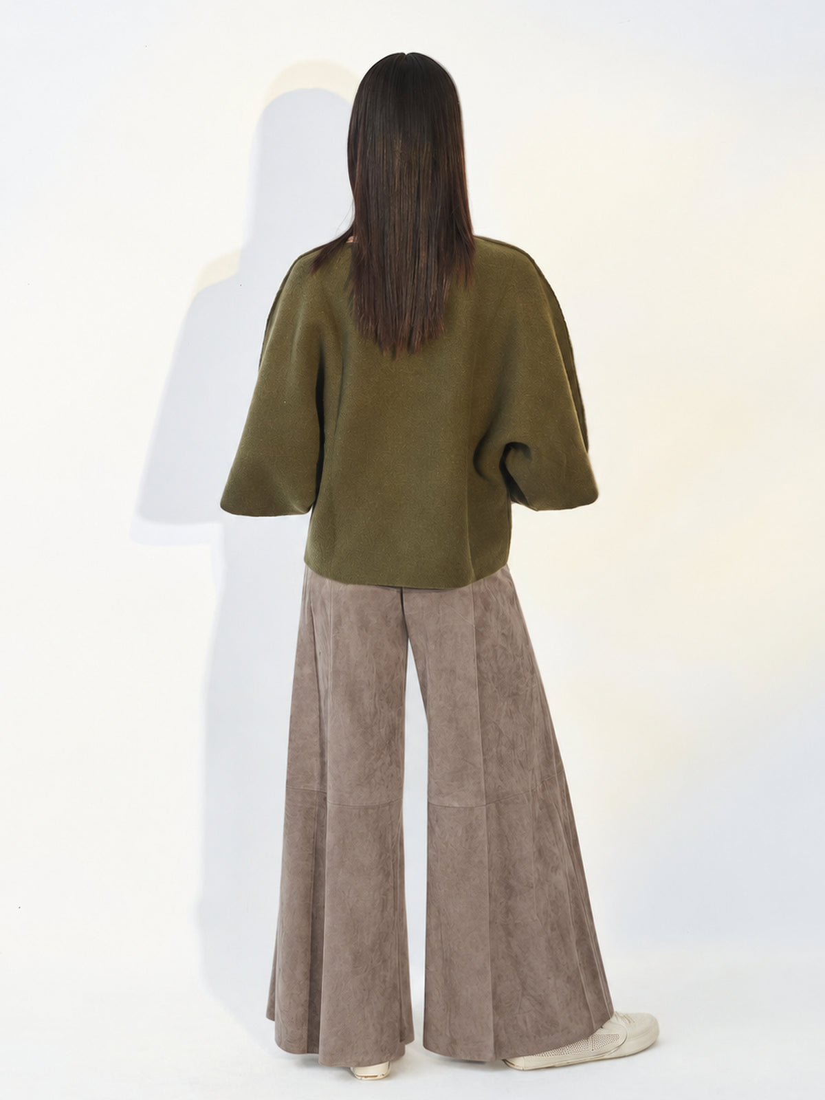Light Sage Wide Leg Suede Trousers