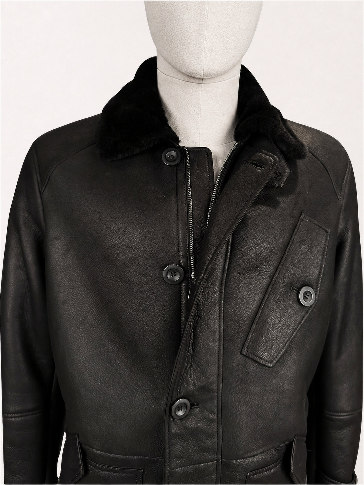 Dom Goor Leather Finish Shearling Coat