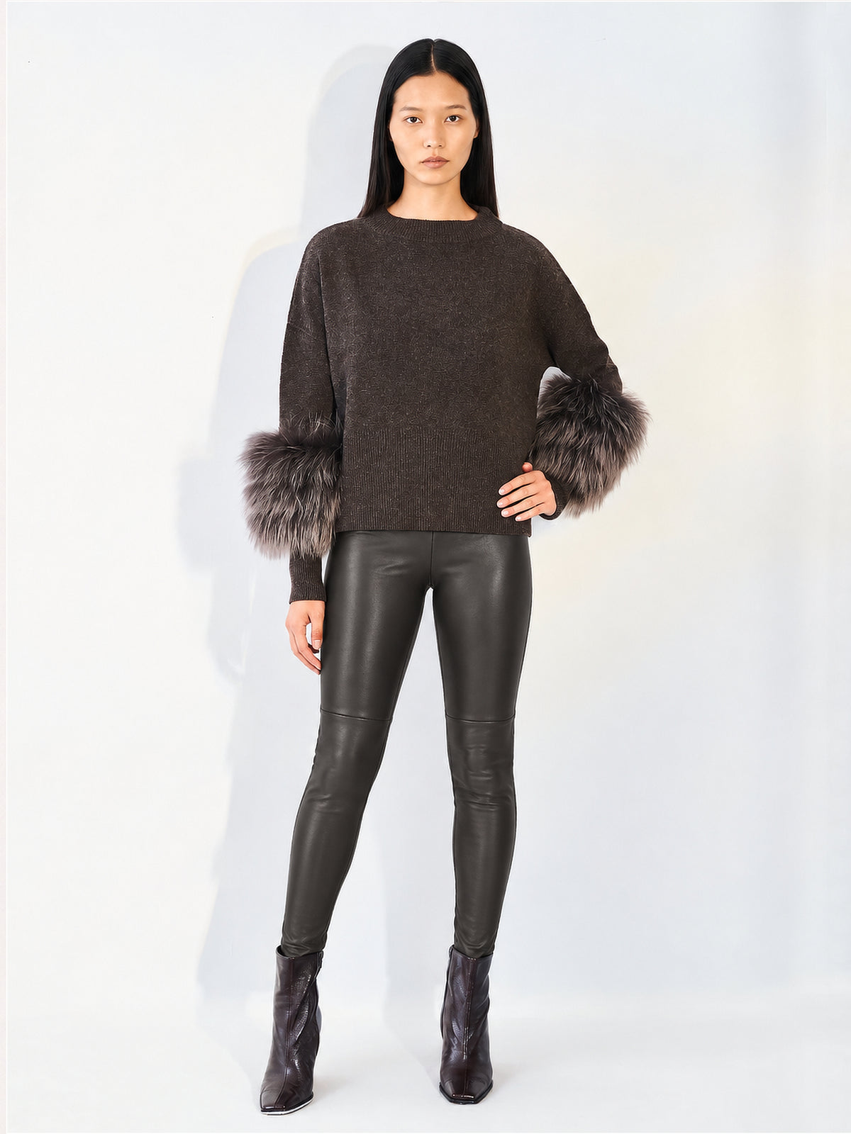 Dom Goor: Earth Brown Stretch Leather Leggings