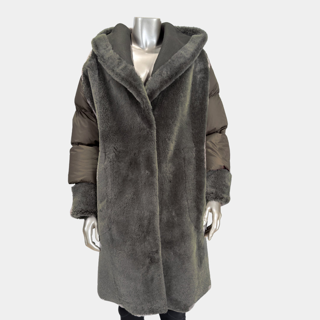 Outlet: Reversible Shearling Hooded Parka: Size 10