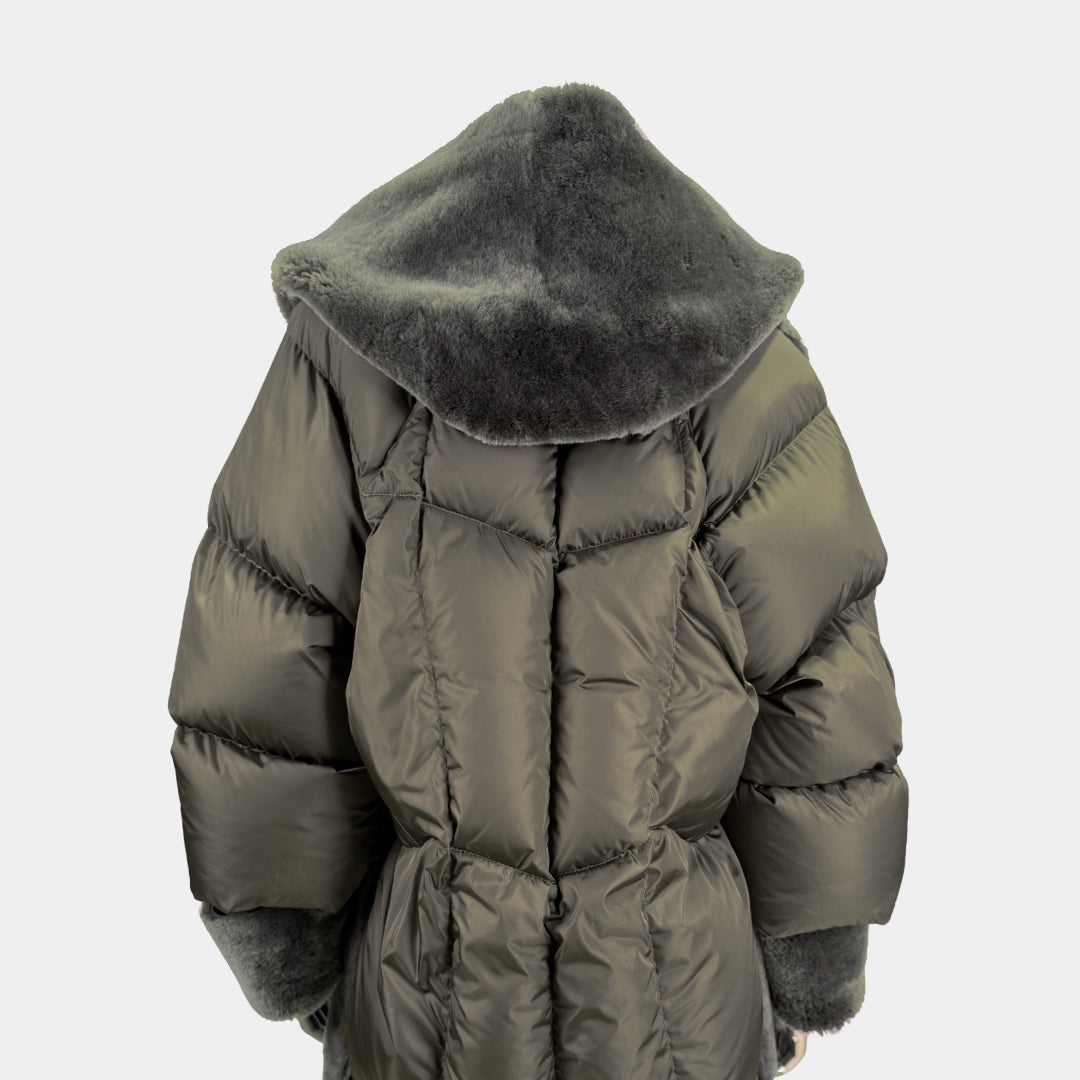 Outlet: Reversible Shearling Hooded Parka: Size 10