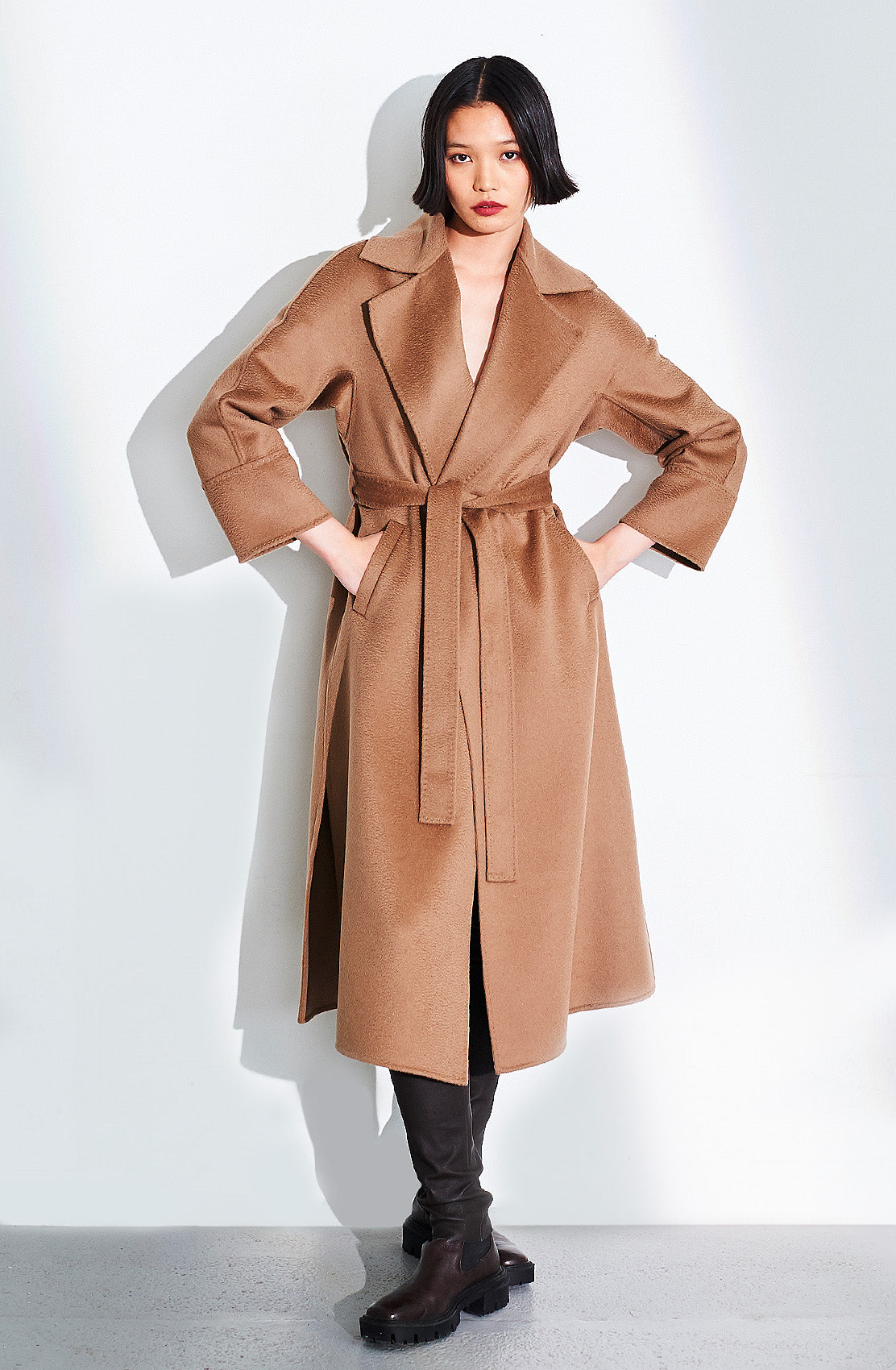 100% Wool Belted Coat. Size: 10 Only