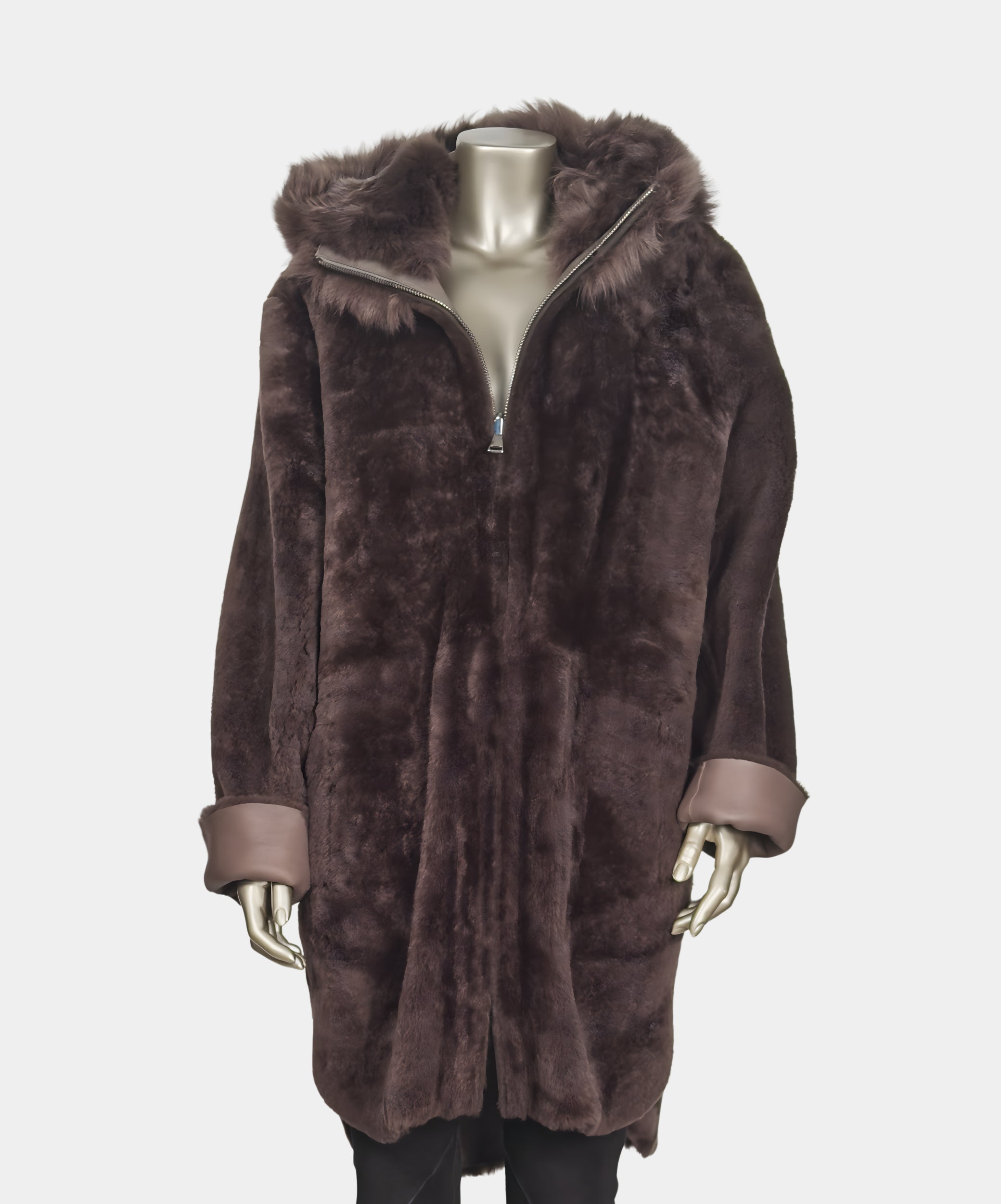 Outlet: Brown Reversible Shearling Hooded Parka