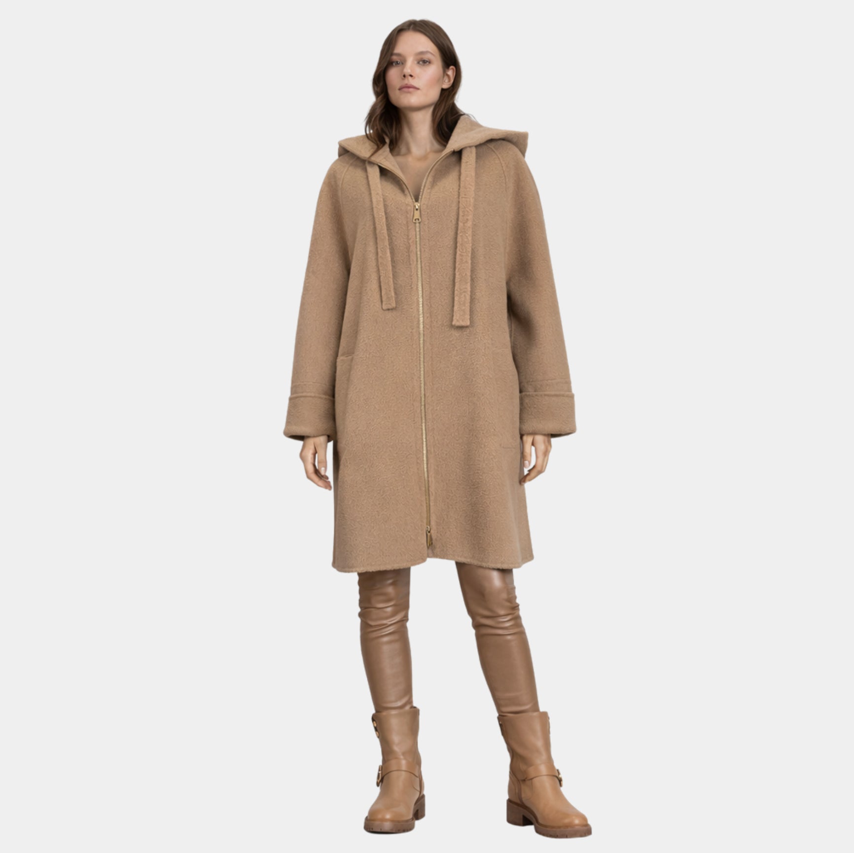 Outlet: Double Face Wool Shirt Tail Parka Camel: Size 10