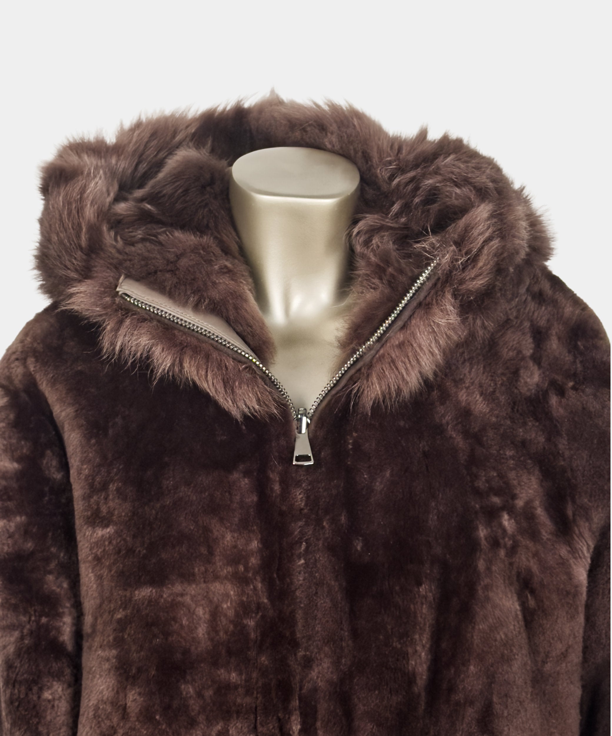 Outlet: Brown Reversible Shearling Hooded Parka