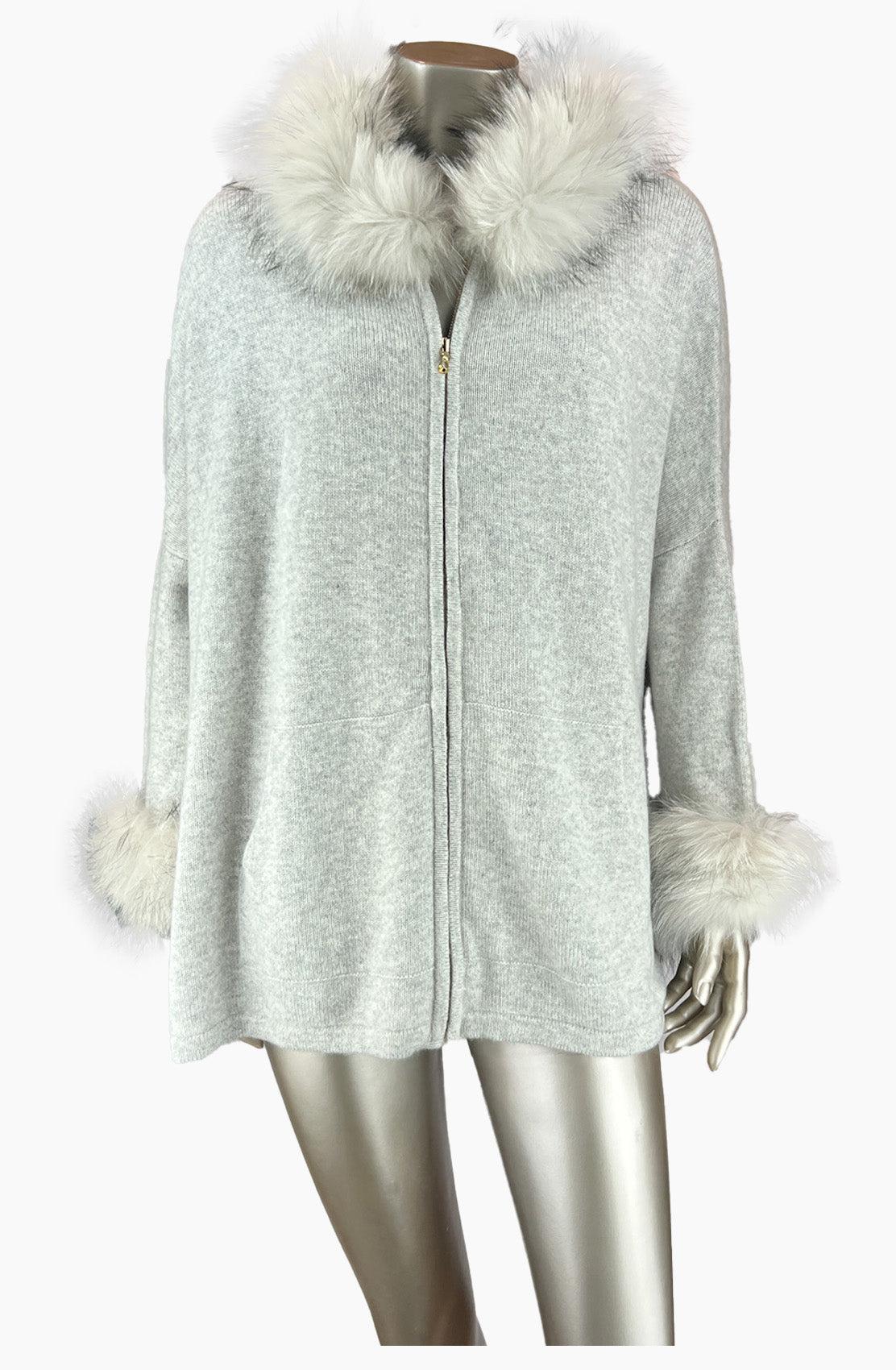 Outlet: Silver Gray Hooded Swing Fur Cardi: Size 10