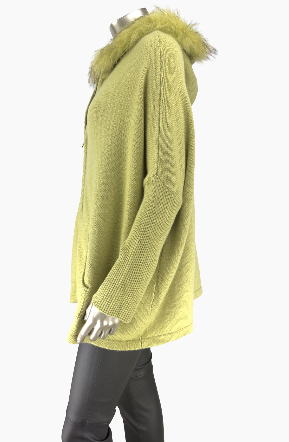 Outlet: Pistachio Hooded Swing Fur Cardi: Size 10