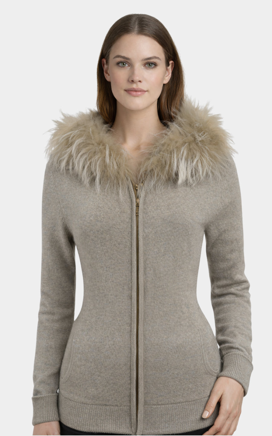 Outlet: Hooded Fur Fitted Cardi Nest