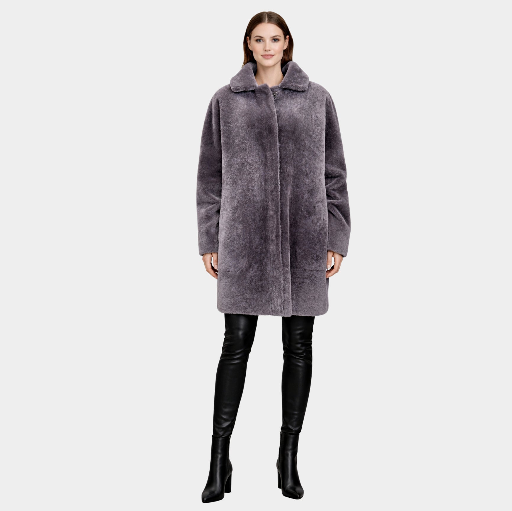 Reversible Shearling Boxy Jacket Moonbeam: Size 10