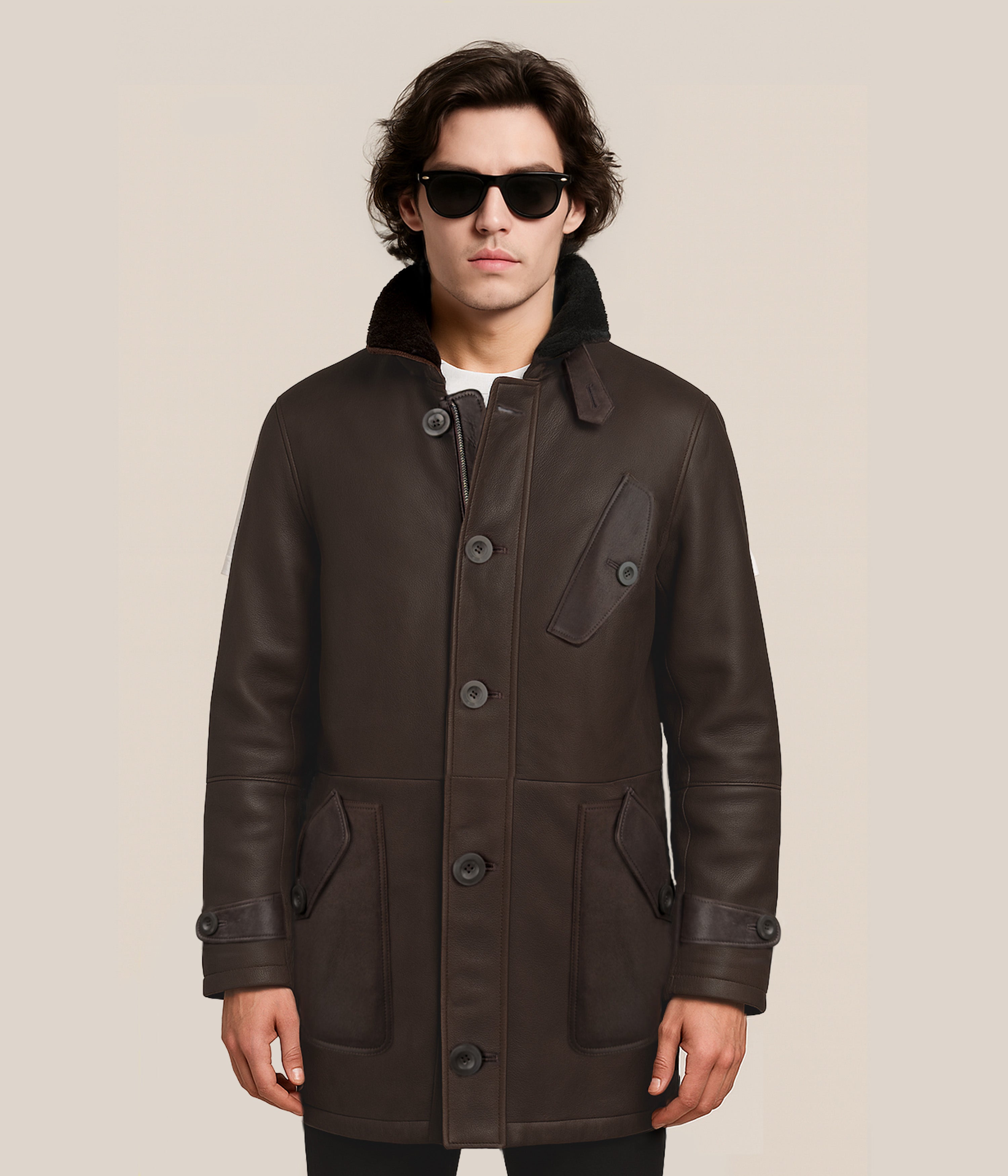 Max & Zac Leather Finish Shearling Coat