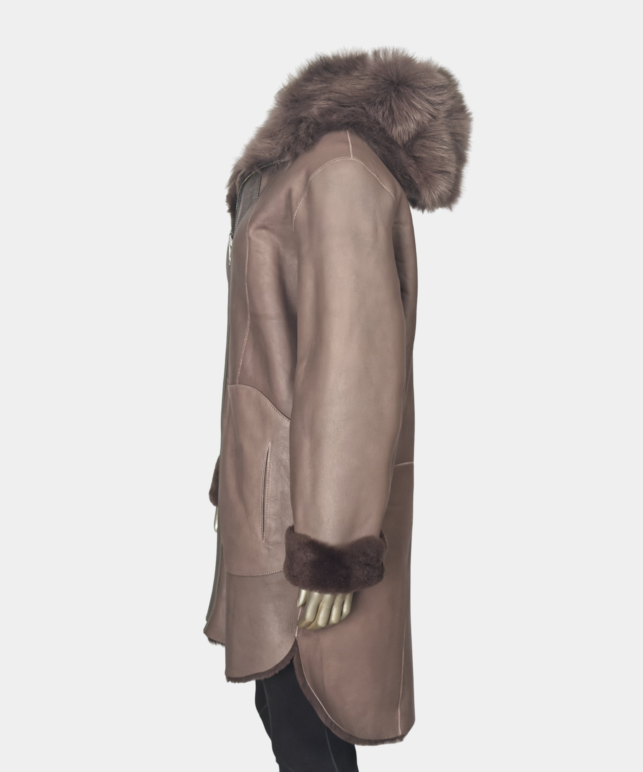 Outlet: Brown Reversible Shearling Hooded Parka