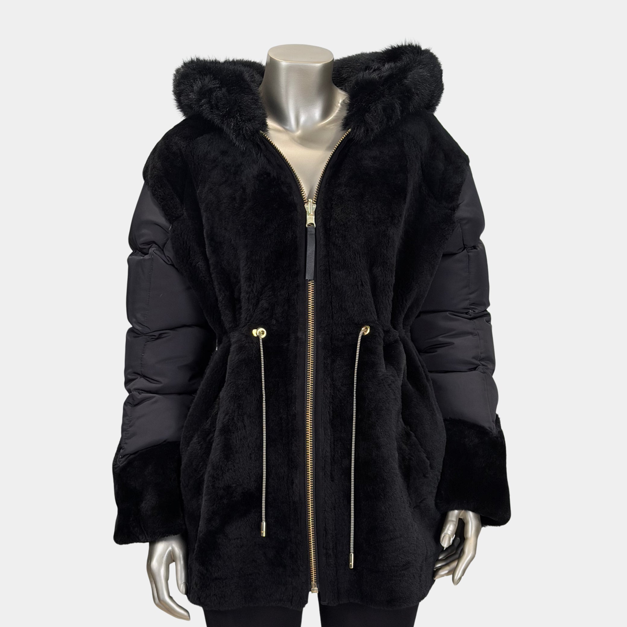 Outlet: Reversible Shearling Hooded Parka Black: Size 10