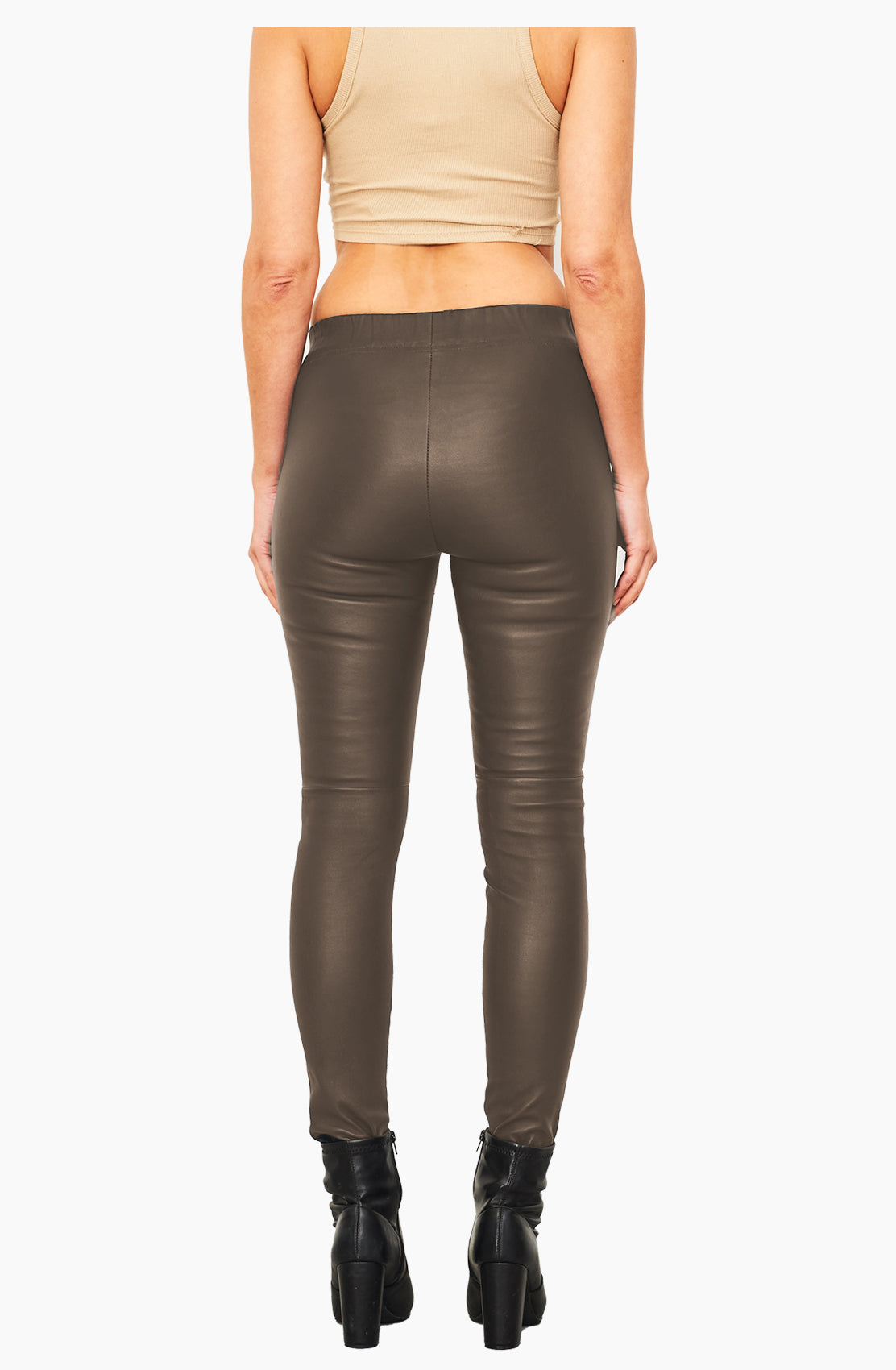High-rise thermal leather leggings with wide waistband - dark brown |  SassyClassy.com